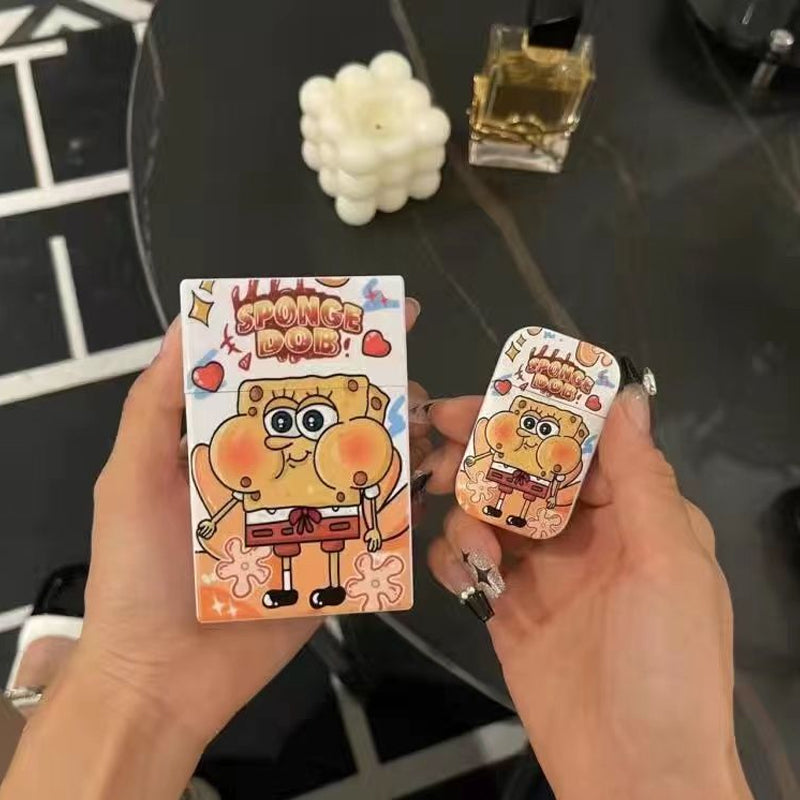 ポムポムプリン風キャラクター煙ケース＋ピンク炎ライター｜充填式・高デザイン・安全ロック付き