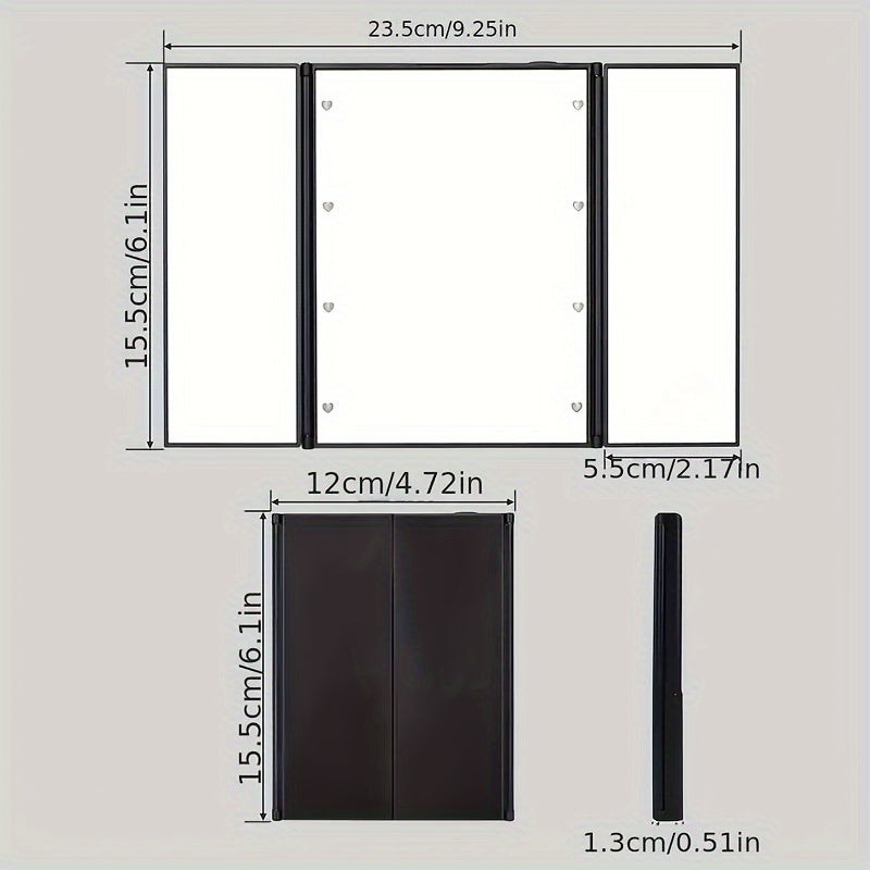 デスクトップ三面ミラー LEDメイクアップミラー メイクアップミラー ライト付きファッションメイクアップミラー ポータブル折りたたみ式3つ折りスモールミラー