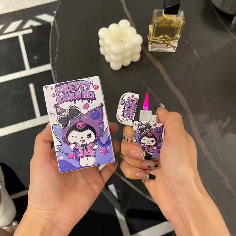 ポムポムプリン風キャラクター煙ケース＋ピンク炎ライター｜充填式・高デザイン・安全ロック付き